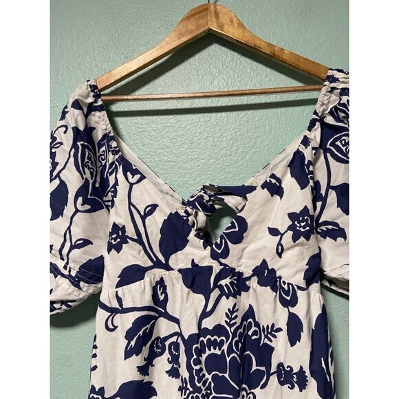 eShakti Women's Cutout Back Floral Print Cotton Poplin Empire Tiered Dress - Picture 6 of 11